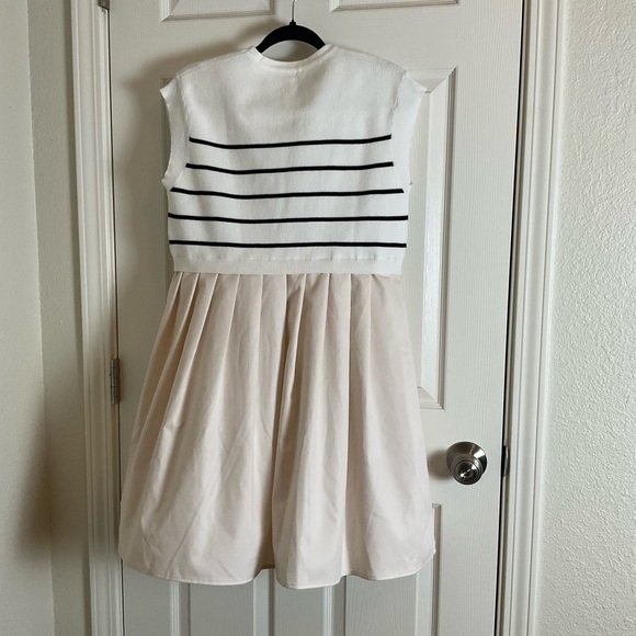 Womens Dresses Striped Knit Top Pleated Loose Swing Mini Short Sleeve Dress S - Picture 10 of 15